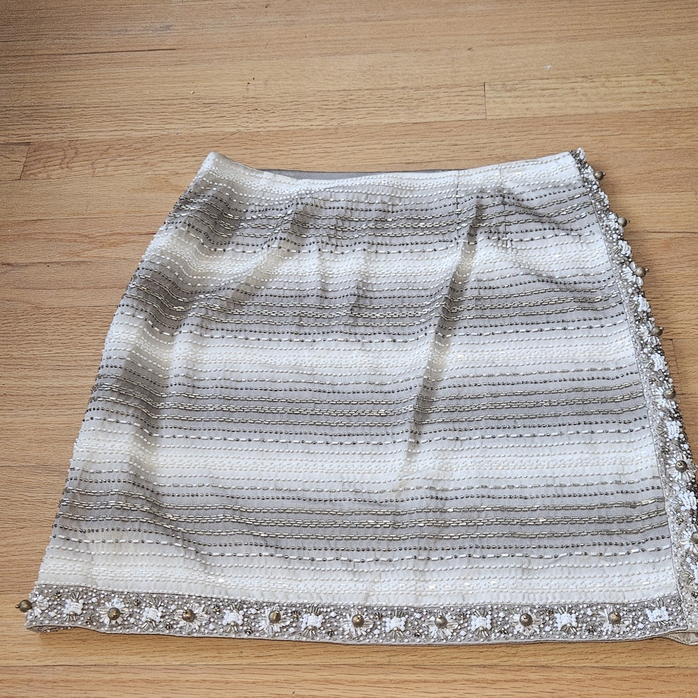 Per Se Cream and Brown Mini Skirt